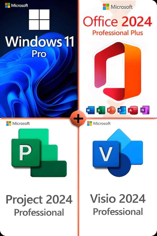 Windows 11 Professional + Project 2024 Professional + Office 2024 Professional + Visio 2024 Professional Lizenz für 3 Geräte