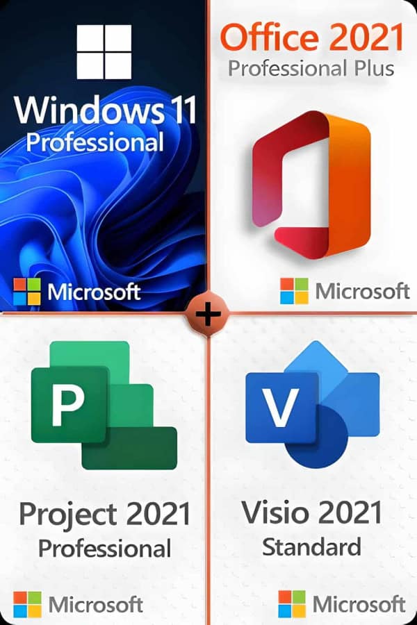 Windows 11 Professional + Project 2021 Professional + Office 2021 Professional + Visio 2021 Standard Lizenz für 3 Geräte